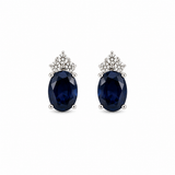 Sterling Silver Cubic Zirconia &  Oval Sapphire Studs