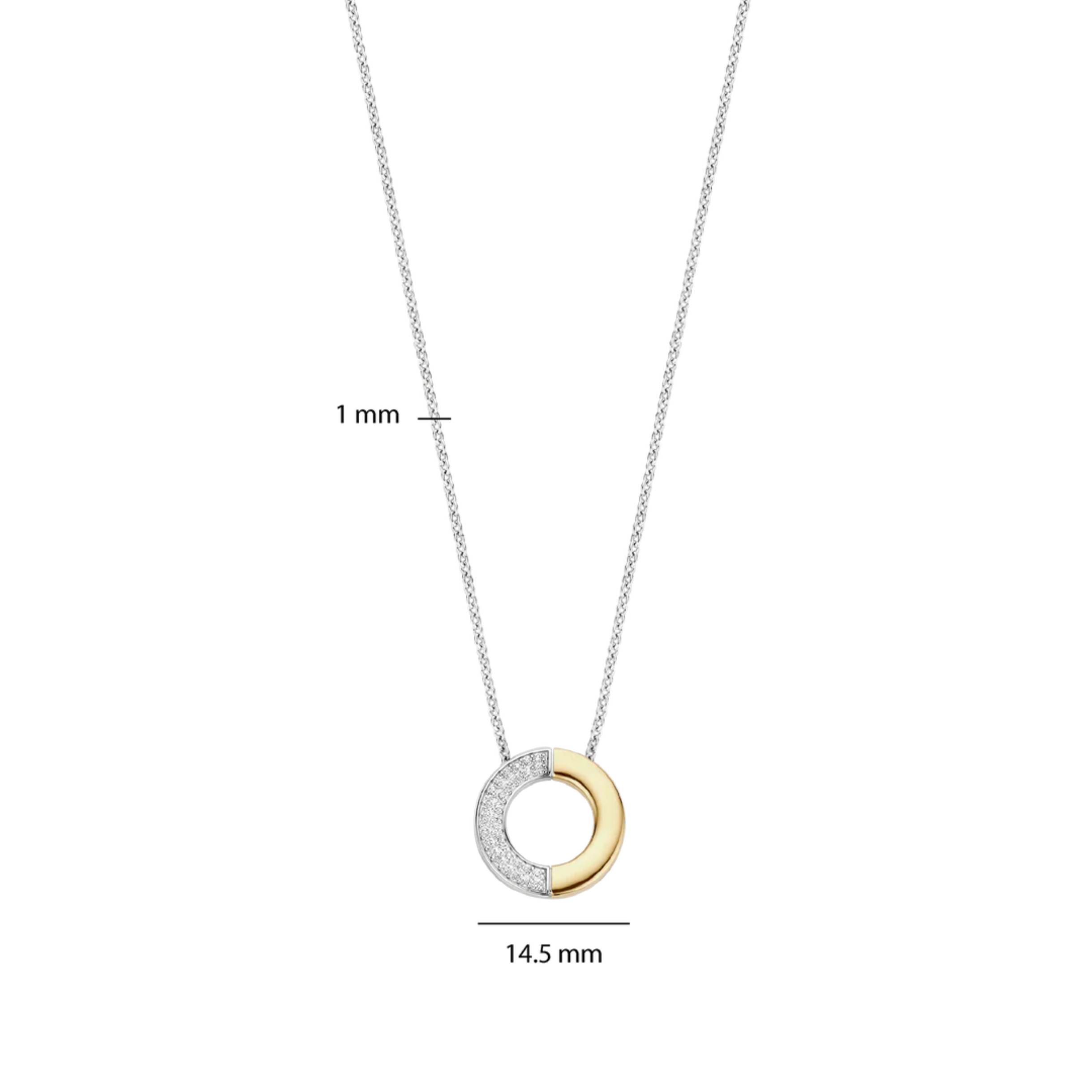 TI SENTO Yellow Gold Plated Contrast Zirconia Necklace