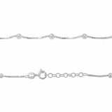 Sterling Silver Box Link Anklet With 3mm Beads 9+1"