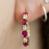 14K Yellow Gold .18CTW Diamond & Ruby Hoops