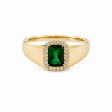 14K Yellow Gold Emerald cut & .06ctw Diamond Halo Ring