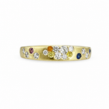 14K Yellow Gold Round Brilliant Multicoloured Sapphire & .20ctw Diamond Sandblast Band
