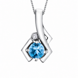 10K White Gold Blue Topaz & Diamond Pendant