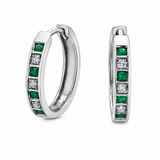 10K White Gold Emerald & Diamond Huggies