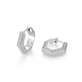 Elle 'Cheer' Sterling Silver Rhodium-plated White Sapphire Hexagon Hoops 14.5mm