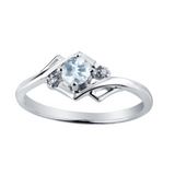 10K White Gold 4mm Aquamarine & .01ctw Diamond Ring