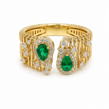 14K Yellow Gold .30CTW Diamond & Emerald Open Ring