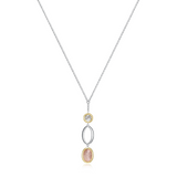 ELLE "MIRAGE" Rhodium and Gold Plated Two-Tone Genuine Oval Rose Quartz & Round White Topaz Necklace
