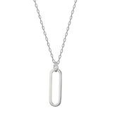 ELLE "PARALLEL" Rhodium Plated Marquise Cut Cubic Zirconia Oblong Necklace