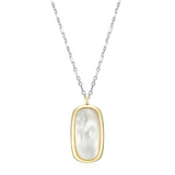 ELLE "ALLURE" Rhodium and Gold Plated Two-Tone White Mother of Pearl Cushion Pendant Necklace