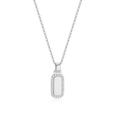 ELLE "ALLURE" Rhodium Plated Cubic Zirconia Halo Dog Tag with Rolo Chain