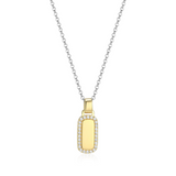 ELLE "ALLURE" 18K Gold Plated Cubic Zirconia Halo Dog Tag with Rhodium Chain