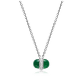 ELLE "Pivot" Rhodium plated Round Light Green Agate & Cubic Zirconia Necklace