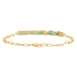 14K Yellow Gold 7" Oval Emerald & .15ctw Diamond Paperclip Link Bracelet