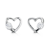 14K White Gold Baby Heart Cubic Zirconia Studs