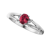 10K White Gold .015ctw Diamond & Oval Garnet Ring
