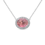 18K White Gold .17ctw Diamond & Oval Pink Sapphire Necklace