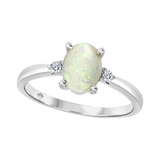 10K White Gold .05ctw Canadian Diamond & 8x6mm Oval Opal Ring