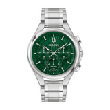 Bulova Curv Stainless Steel Silver Watch with Green Dial