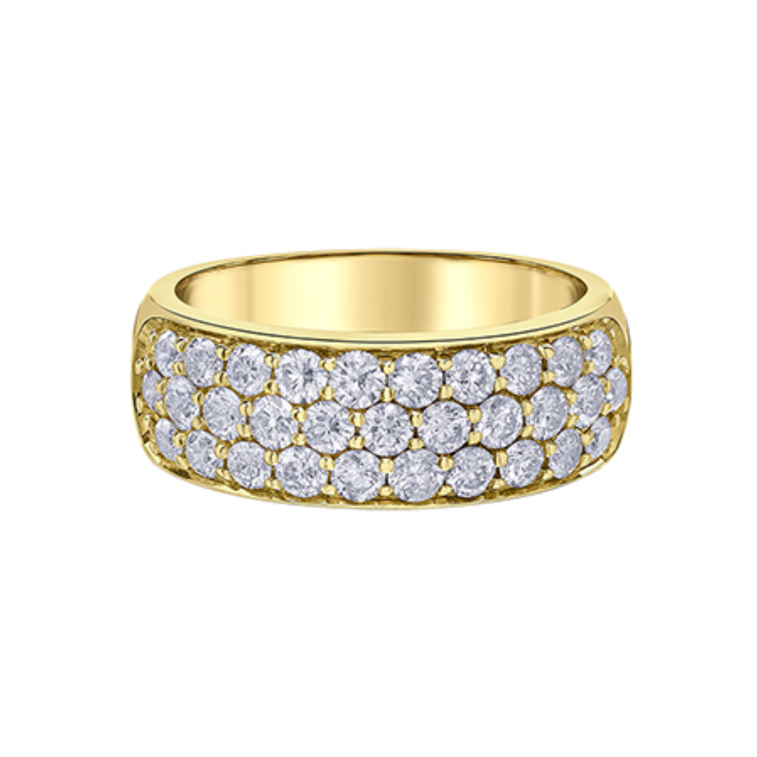 10K Yellow Gold 1.003ctw Diamond Wide Three Row Band