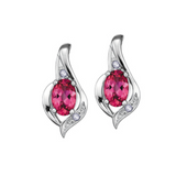 10K White Gold 5x3mm Oval Ruby & .02tw Diamond Stud Earrings