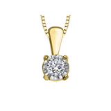 FJ 10K Yellow Gold .03ct Round Brilliant Illusion Diamond Pendant with Chain