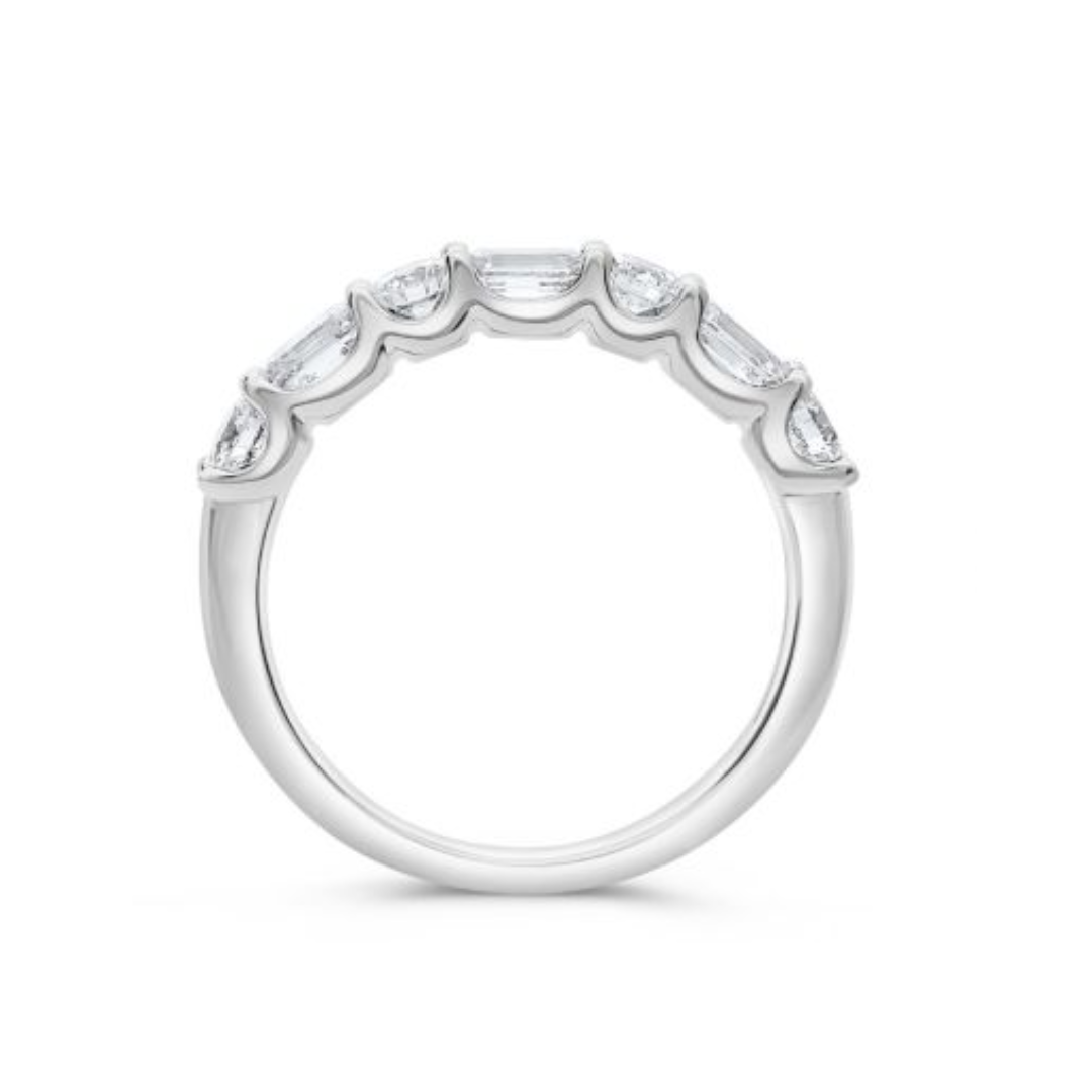 14K White Gold 1.30ctw Round Brilliant & Emerald Cut Diamond Band