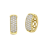 10K Yellow Gold 1.00ctw Diamond Wide Three Row Hoops