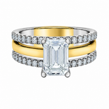 14K Yellow & White Gold Emerald Cut Lab Grown Diamond Ring w/ Hidden Halo &