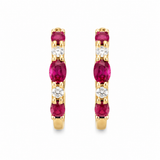 14K Yellow Gold .18CTW Diamond & Ruby Hoops