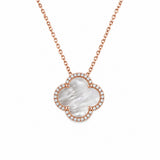 14K Rose Gold .15CTW Diamond & Mother of Pearl Clover Necklace