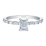 14K White Gold 1.045ctw Canadian Emerald Diamond Ring w Baguette & Princess cut Sides