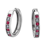 FJ 10K White Gold Ruby & .03ctw Diamond Huggie Hoops