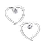 FJ 10K White Gold .04ct Diamond Heart Stud Earrings