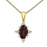 10K Yellow Gold Oval Garnet & .03ct Diamond Pendant on a Chain