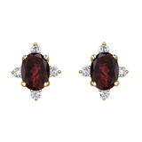 10K Yellow Gold Oval Garnet & .04ctw Diamond Stud Earrings