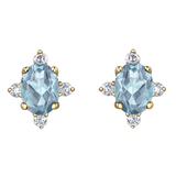 10K Yellow Gold Aquamarine & .04ctw Diamond Stud Earrings