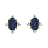 10K Yellow Gold Oval Sapphire & .04ctw Diamond Stud Earrings