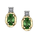 10K Yellow Gold Oval Emerald & .015ctw Diamond Stud Earrings