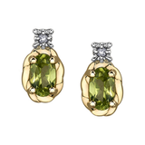 10K Yellow Gold Oval Peridot & .015ctw Diamond Studs