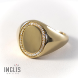 14K Yellow Gold .10ctw Diamond Oval Signet Ring
