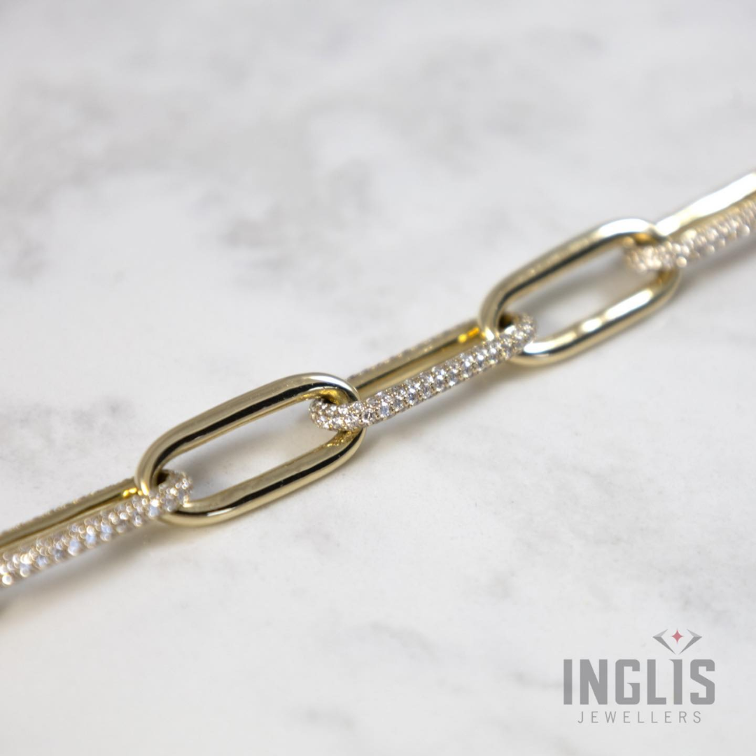 10K Yellow Gold 4.07ctw Diamond Paperclip Bracelet
