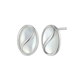 Elle "Twist" Rhodium Plated Oval White Mother Of Pearl Stud