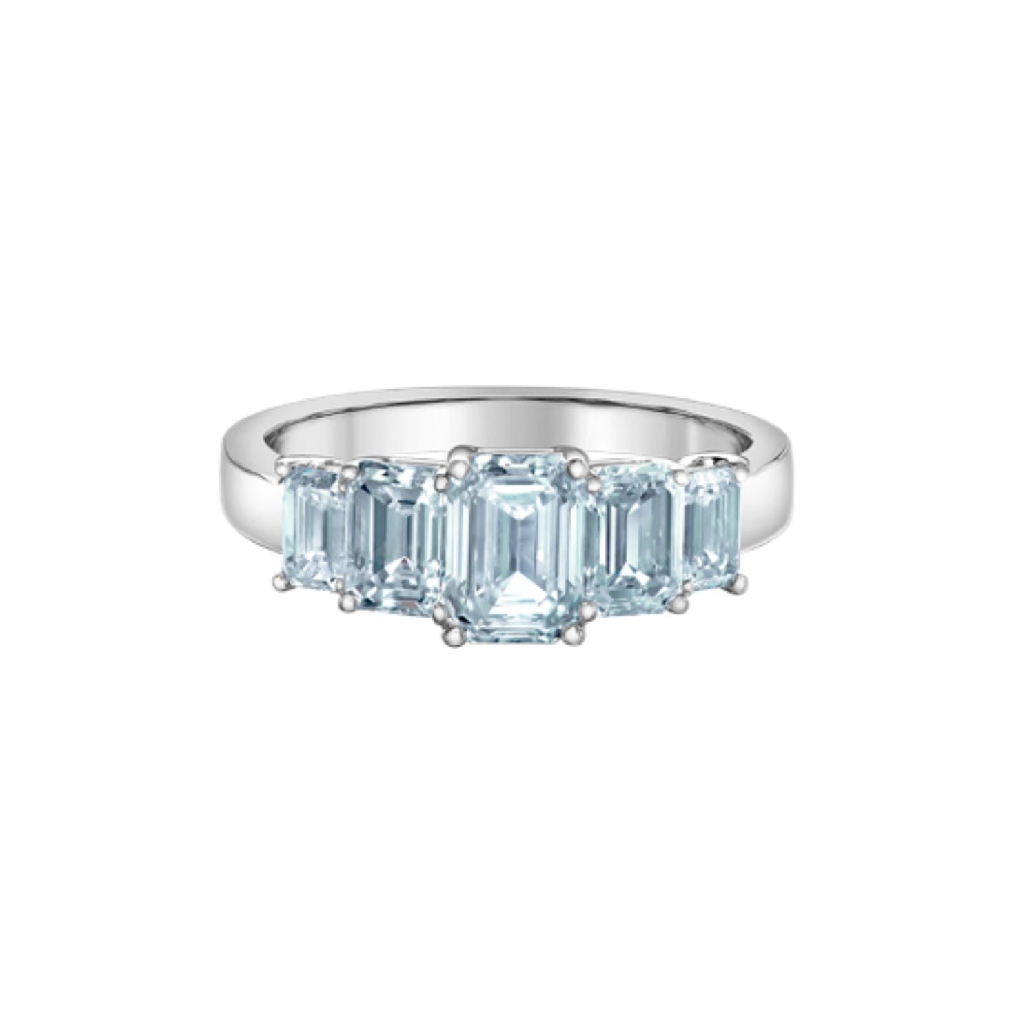 14k White Gold 2.52CTW Emerald Cut Lab Grown 5 Stone Ring