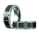 Tungsten & Notched Black Carbon Fibre Centre 8mm Size 10 Wedding Band