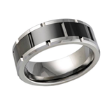 Tungsten & Notched Black Carbon Fibre Centre 8mm Size 10 Wedding Band