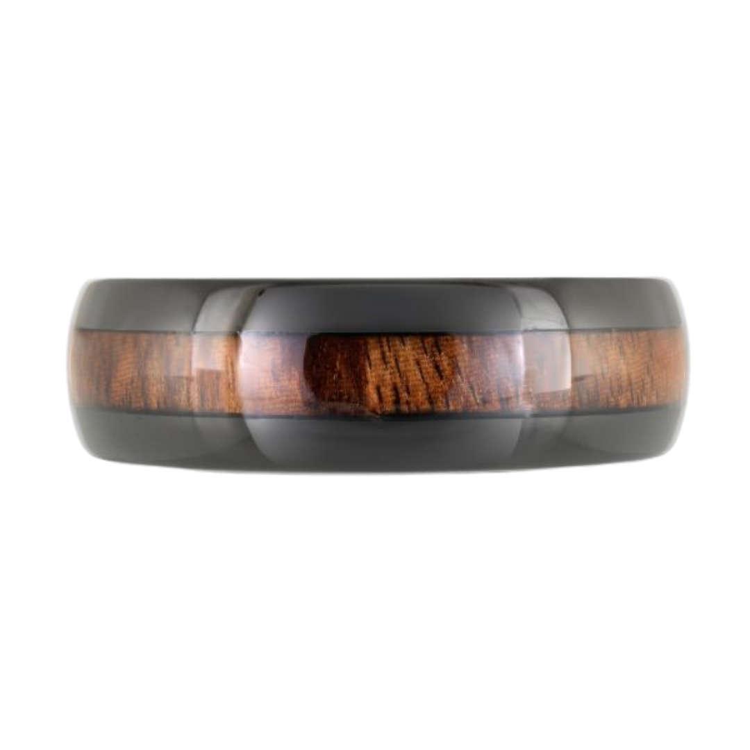 Black & Wood Tungsten 7mm Size 10 Shiny Finish Wedding Band