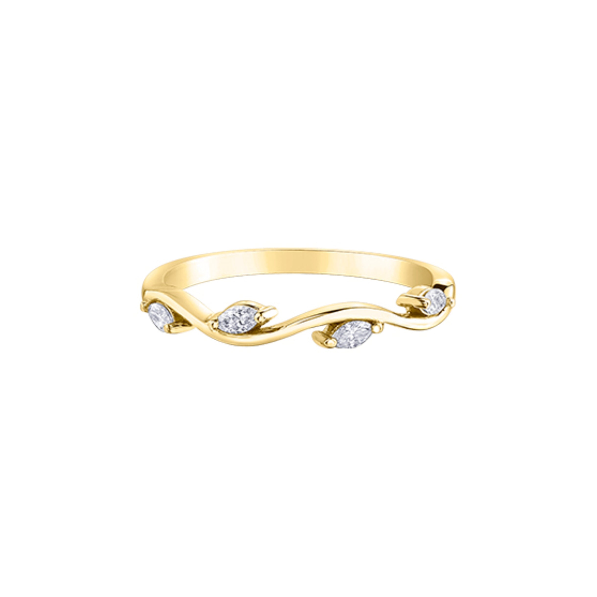 10k Yellow Gold .14ctw Marquise Diamond Wavy Band